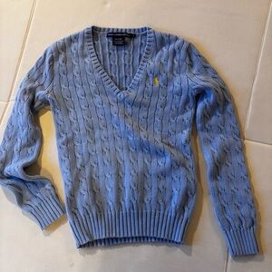 Polo Ralph Lauren Sport
Light Blue Cotton 
cable Knit V Neck Sweater
Small